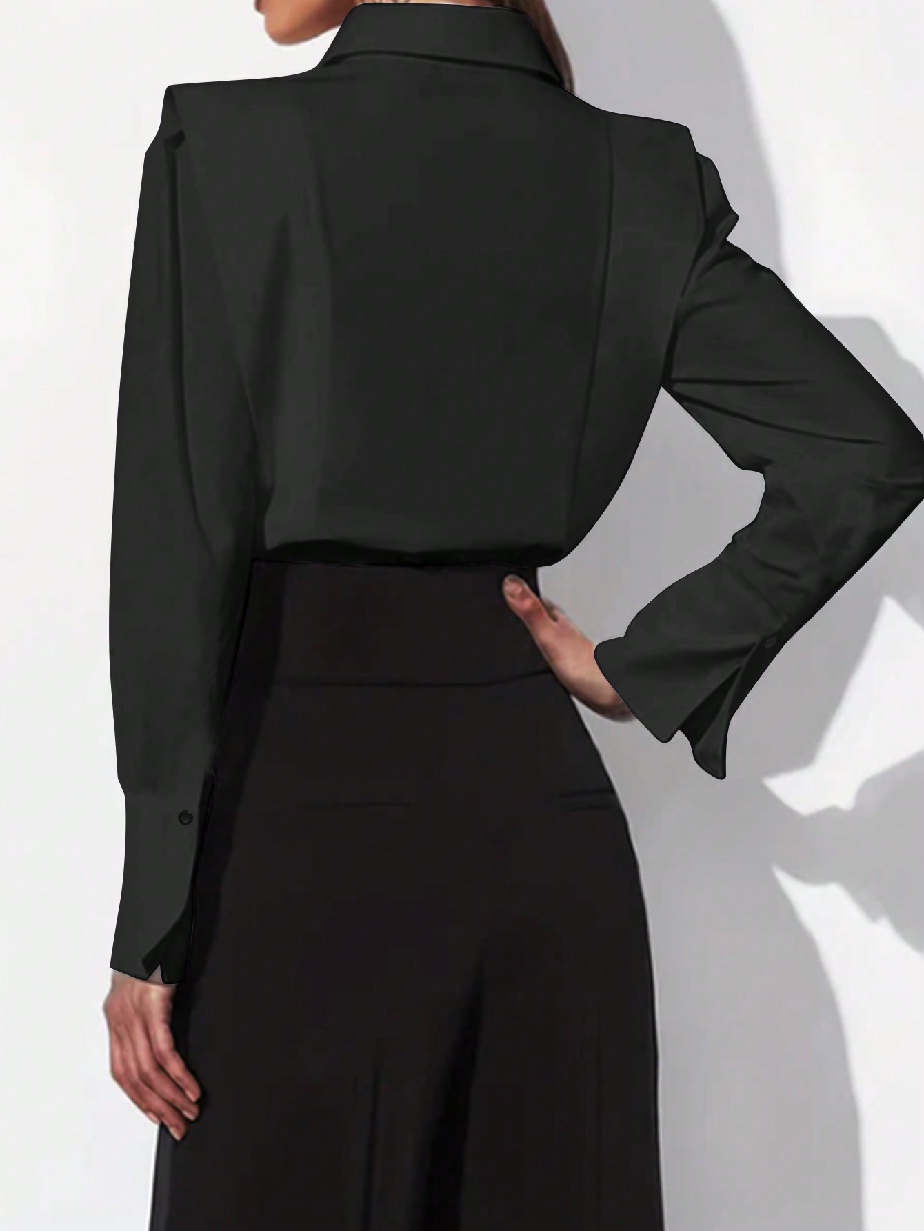 Women Black Shoulder Pad Shirt - đánh giá và giá Shoulder Pad Set In